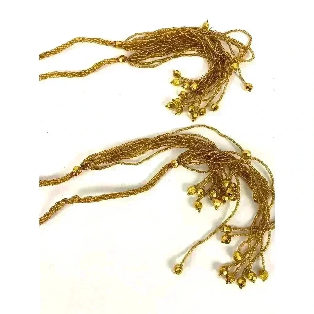 VTG Golden Yellow Mini Seed Bead Tassels - 2 Pc 60